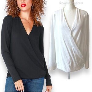 NWT Bobi Ribbed Surplice Top In White Size Medium